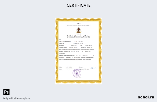 цифровая загрузка свидетельства о браке Вануату в формате Word и PDF шаблона